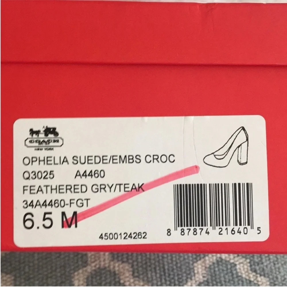 COACH Ophelia Suede and Embossed Croc Heels Size 6.5